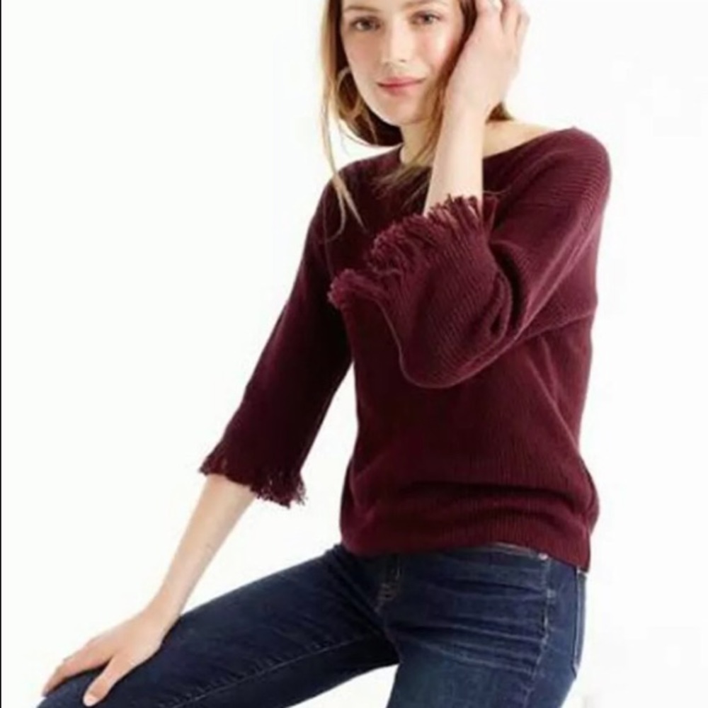 JCREW shaker stitch sweater w/ fringe NWT